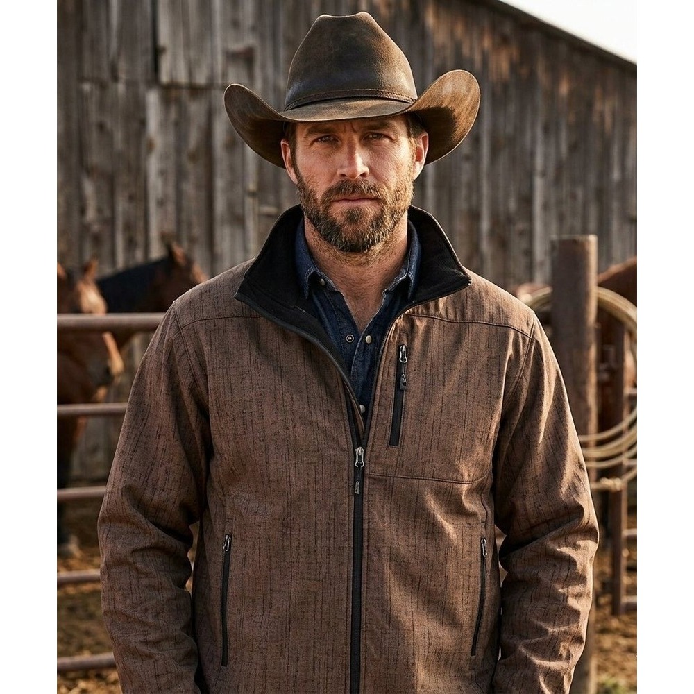 Cinch Jacket Mens L Brown Softshell Fleece Lined Western Full Zip Coat